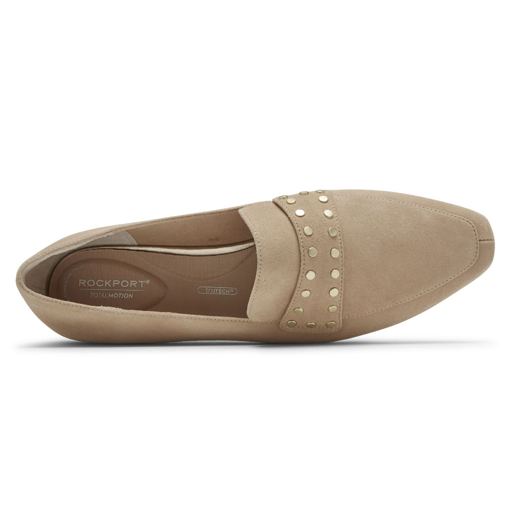 Rockport Singapore Womens Loafers - Total Motion Laylani Studded Beige - IZ4582710